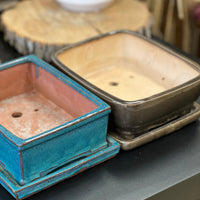 Bonsai plant pot glazed ceramic 9x7x3 blue and brown colours Bonsai Ottawa Shop