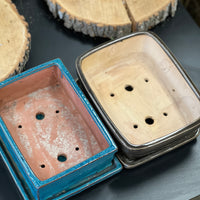 Bonsai plant pot glazed ceramic 9x7x3 blue and brown colours Bonsai Ottawa Shop