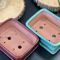 Bonsai plant pot glazed ceramic red and turquoise colours Bonsai Ottawa Shop