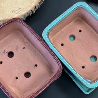 Bonsai plant pot glazed ceramic red and turquoise colours Bonsai Ottawa Shop