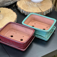 Bonsai plant pot glazed ceramic red and turquoise colours Bonsai Ottawa Shop