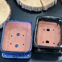 Bonsai plant pot glazed ceramic 8" Blue and black colours Bonsai Shop Ottawa