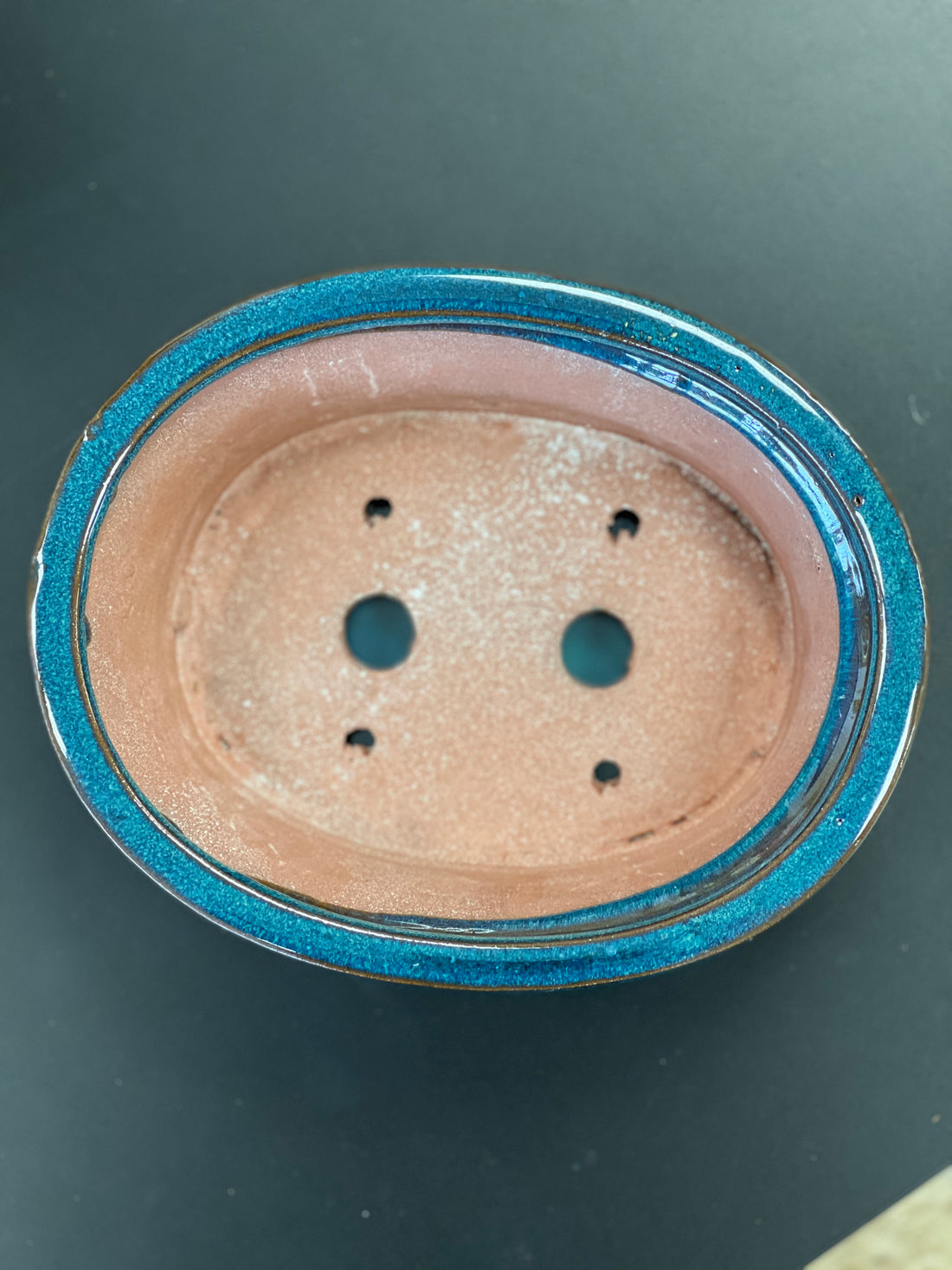 Bonsai plant pot glazed ceramic 7x6x3" White and blue colours Bonsai Ottawa Shop