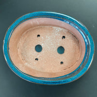 Bonsai plant pot glazed ceramic 7x6x3" White and blue colours Bonsai Ottawa Shop
