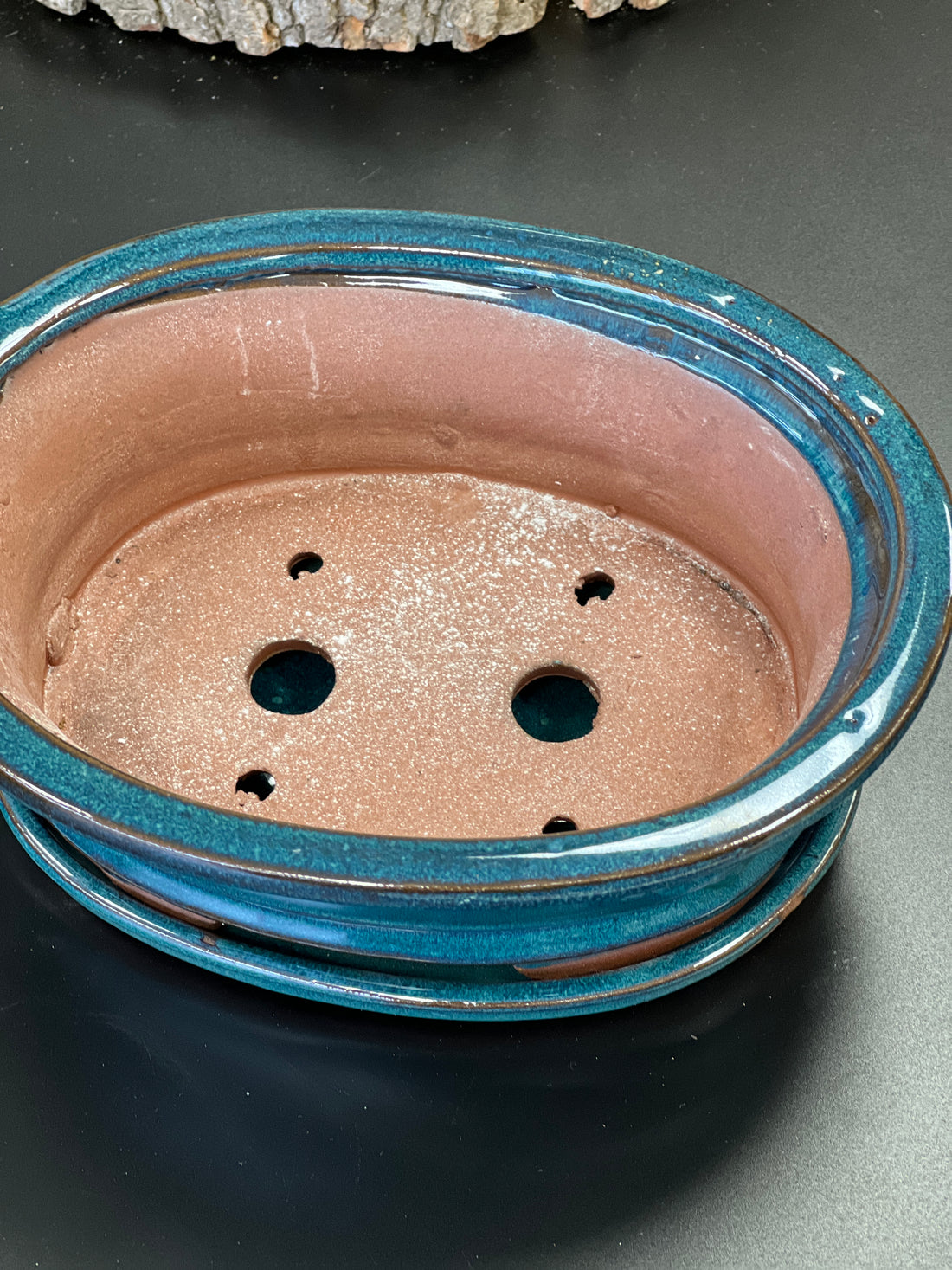 Bonsai Plant pot glazed ceramic white and blue 8x7x3"Bonsai Ottawa Shop