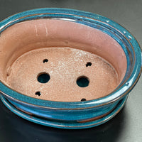 Bonsai Plant pot glazed ceramic white and blue 8x7x3"Bonsai Ottawa Shop