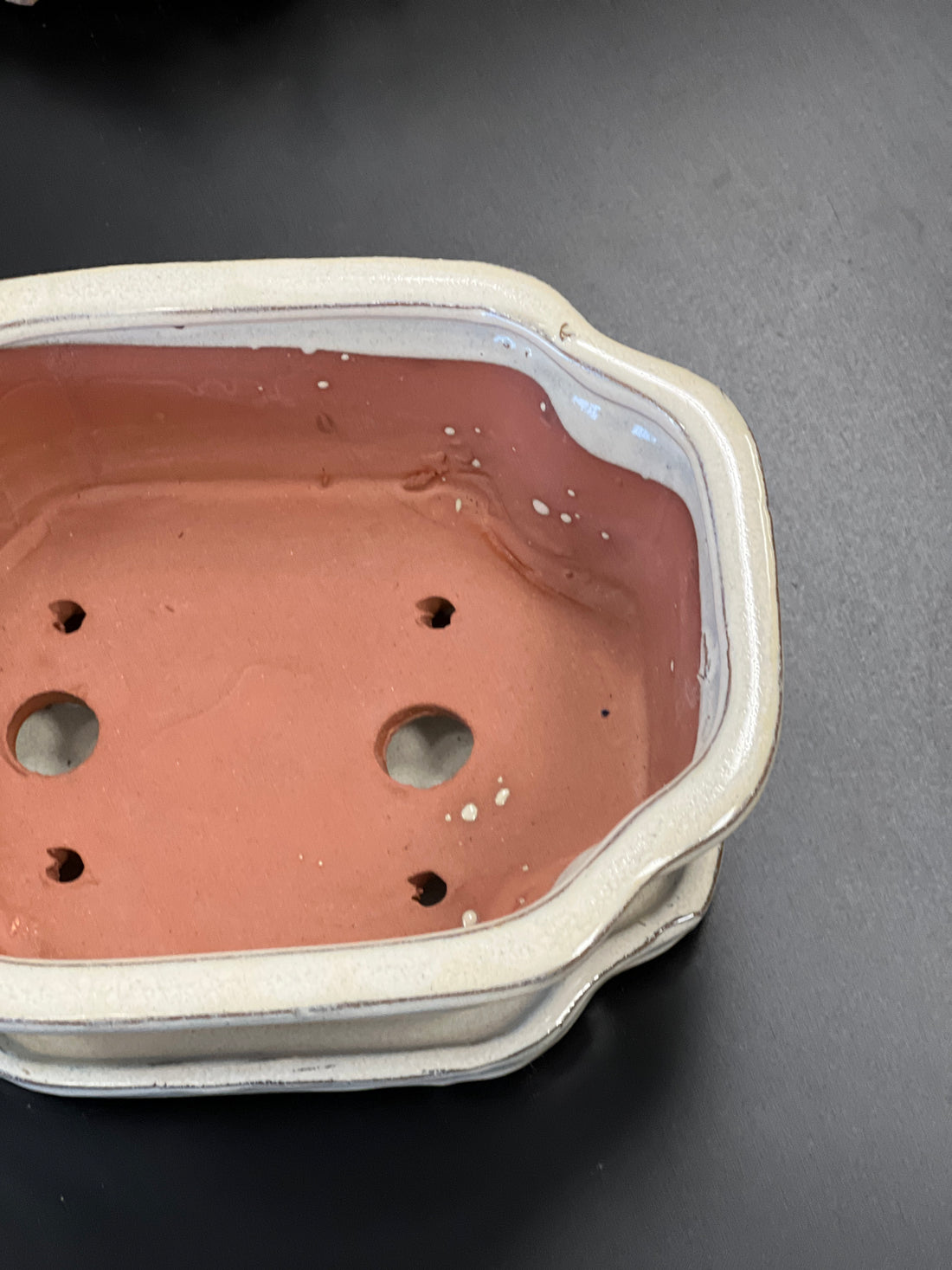 Bonsai Plant pot glazed ceramic white and blue 8x7x3"Bonsai Ottawa Shop