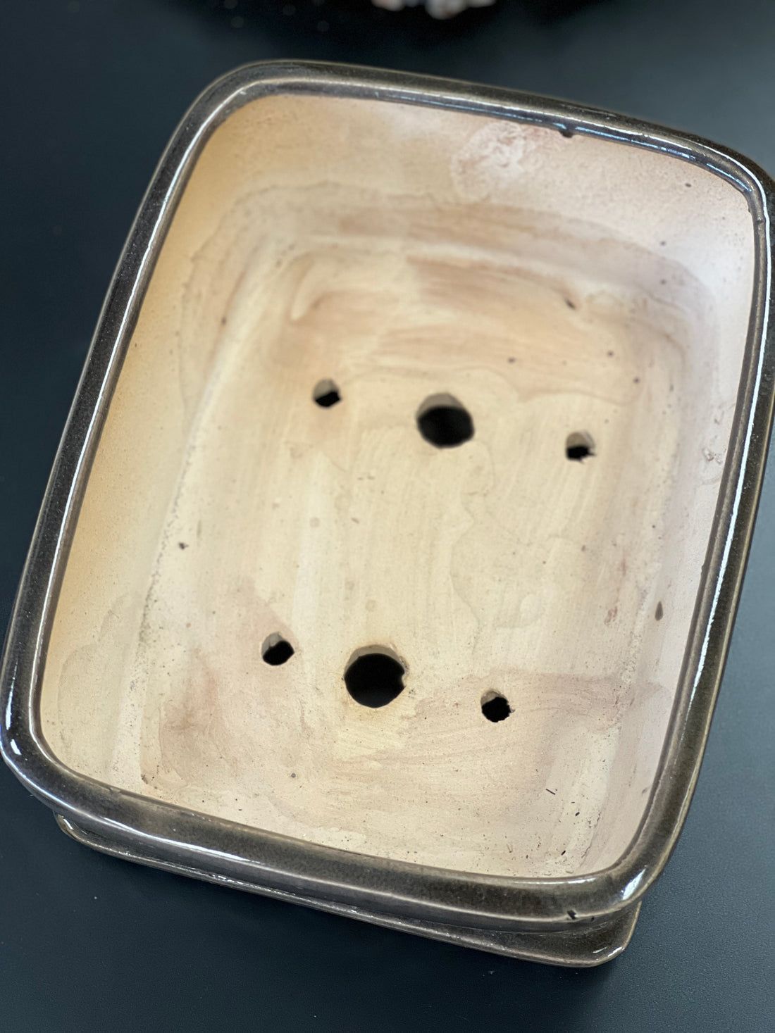 Bonsai plant pot glazed ceramic 9x7x3 blue and brown colours Bonsai Ottawa Shop