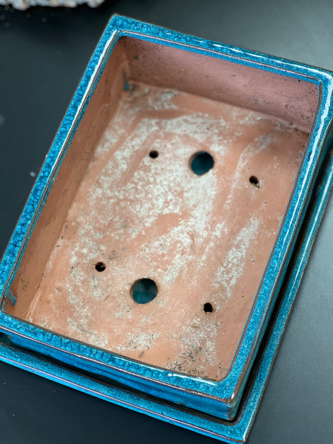 Bonsai plant pot glazed ceramic 9x7x3 blue and brown colours Bonsai Ottawa Shop