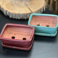 Bonsai plant pot glazed ceramic Size 6x5x3" colour red and turquoise Bonsai Ottawa Shop