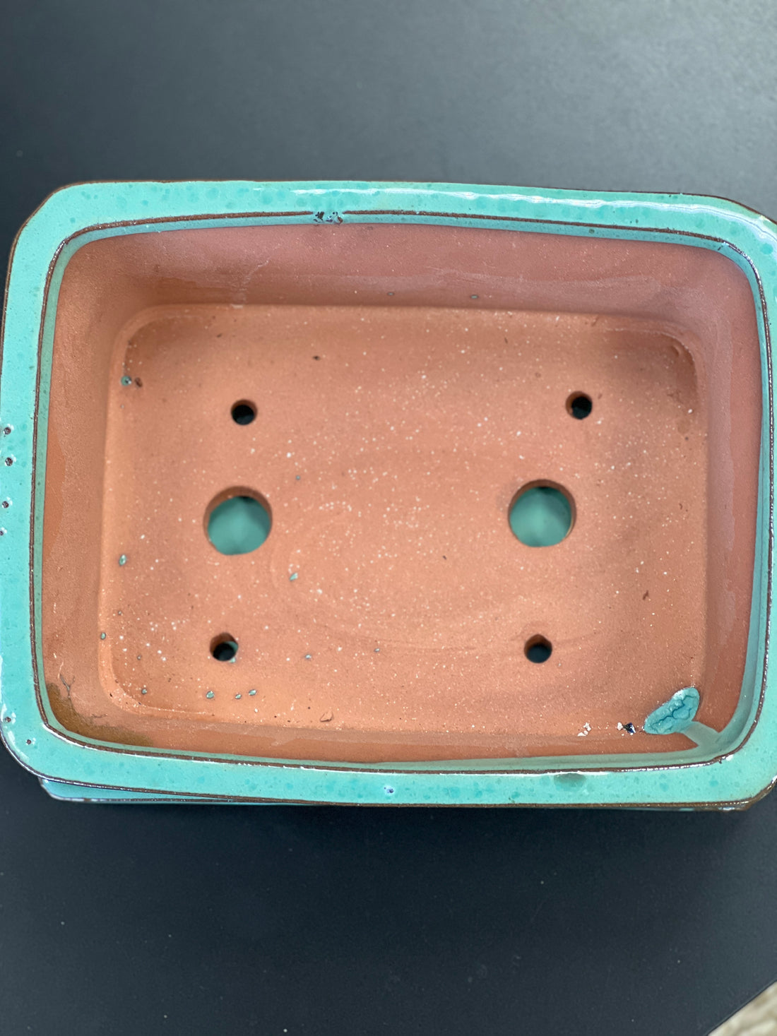 Bonsai plant pot glazed ceramic Size 6x5x3" colour red and turquoise Bonsai Ottawa Shop